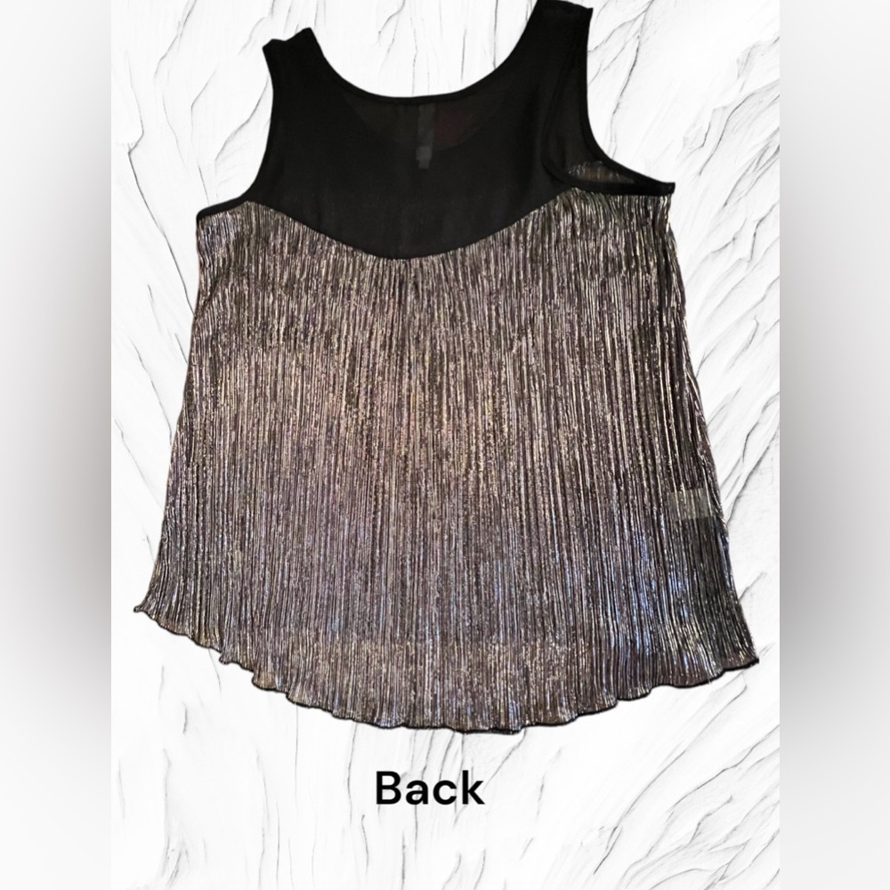 Women’s Alya Sleeveless, Metallic And Sheer Shirt, Black & Silver, Size Medium - Picture 9 of 9